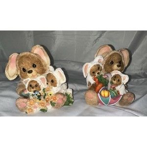 Easter Egg Family Teddy Bears Figurines Girl Boy Butterfly Bee Lot of 2 Decor 6'